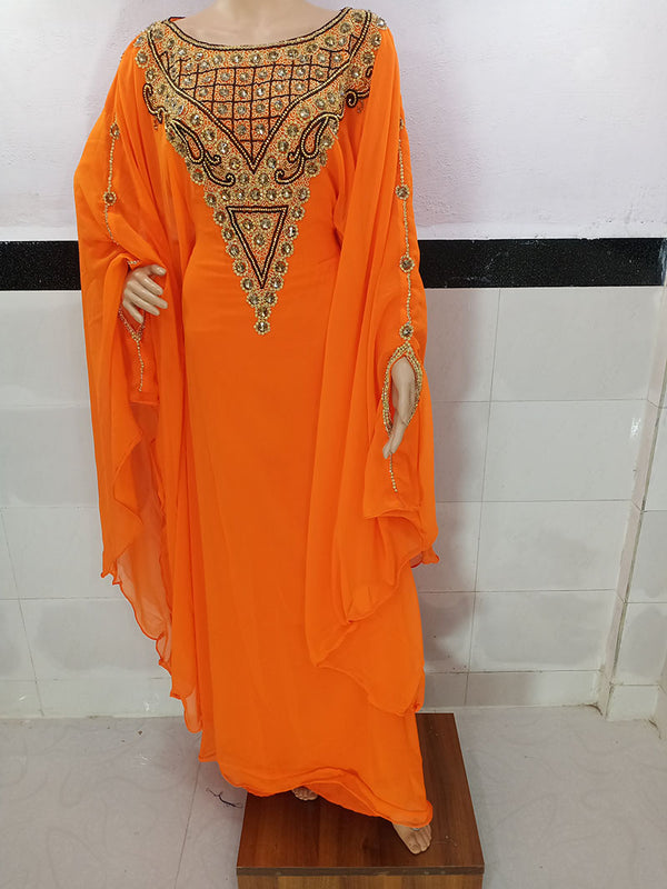 orenge georgette moroccan kaftan with zari and stone work