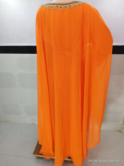 orenge georgette moroccan kaftan with zari and stone work
