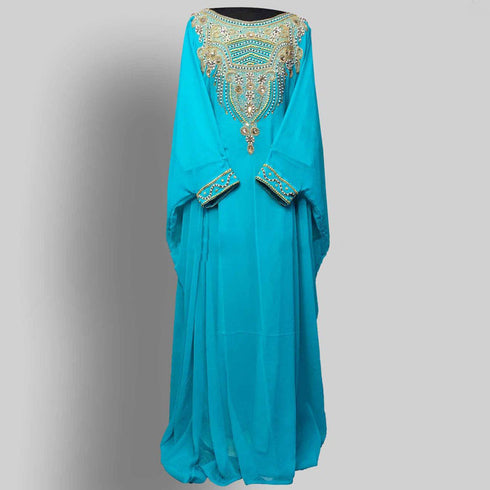 Sky Blue Georgette Zari Embroidered Kaftan