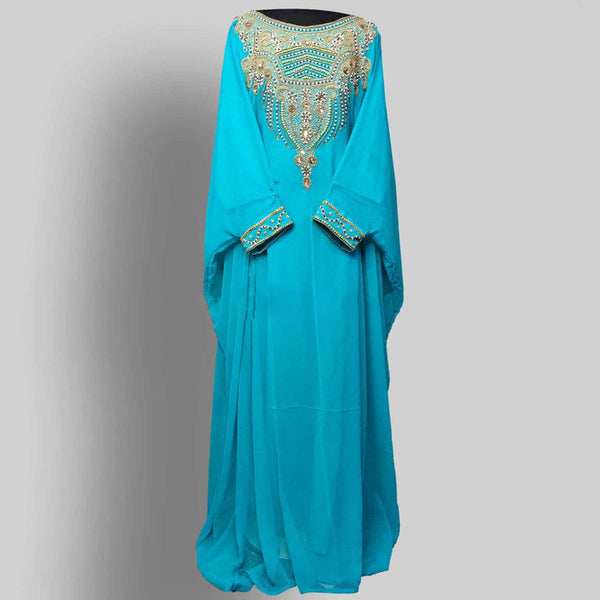 Sky Blue Georgette Zari Embroidered Kaftan