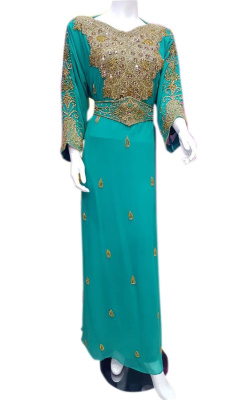 Turquoise georgette zari stone work islamic style farasha