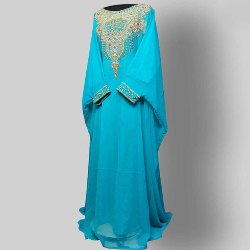 Sky Blue Georgette Zari Embroidered Kaftan