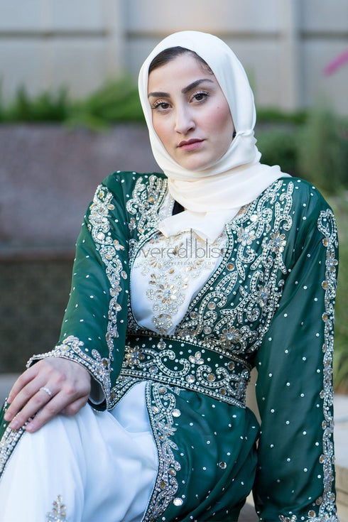 Green Georgette Kaftan for Women with Zari Work