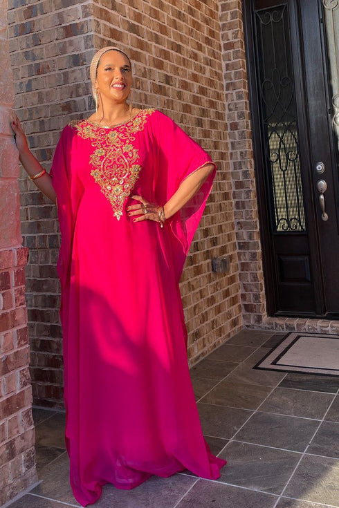 Pink Handcrafted Zari work Stitched Georgette Kaftan Party Dress
