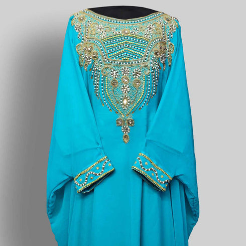 Sky Blue Georgette Zari Embroidered Kaftan