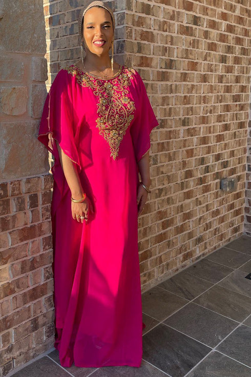 Pink Handcrafted Zari work Stitched Georgette Kaftan Party Dress