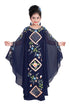 Navy Blue Georgette Hand Embroidered Zari Work Kids Kaftans Party Wear Dresses
