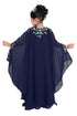 Navy Blue Georgette Hand Embroidered Zari Work Kids Kaftans Party Wear Dresses
