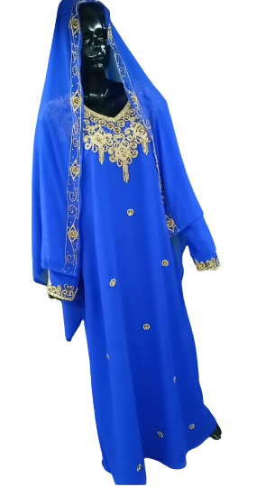 Royal Blue Color Dubai Moroccan Kaftan Farasha Abaya Maxi Modern Fancy Floor Length Dress