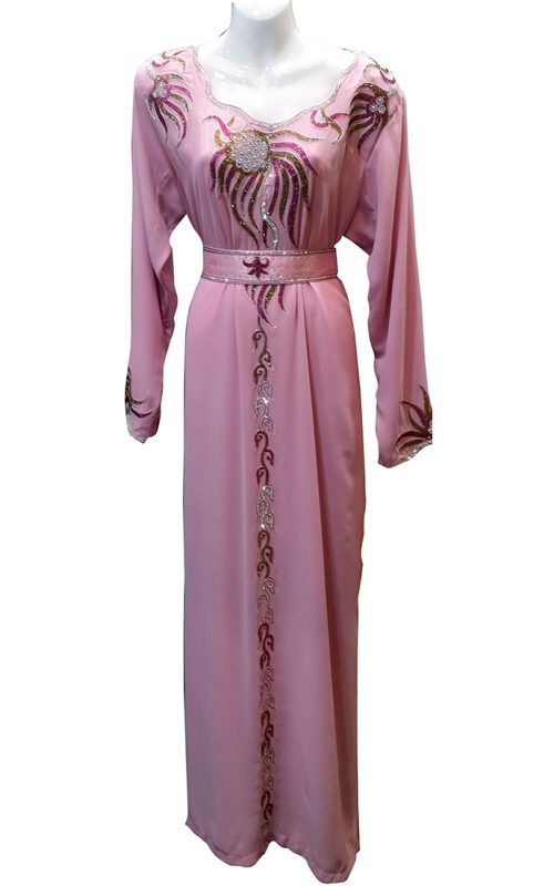 Pink georgette zari stone work islamic style kaftan