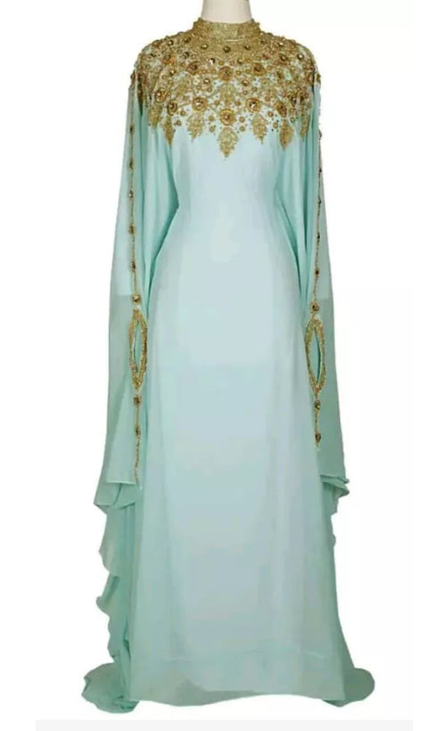 Sea Green Georgette Embroidered Party Wear Kaftan
