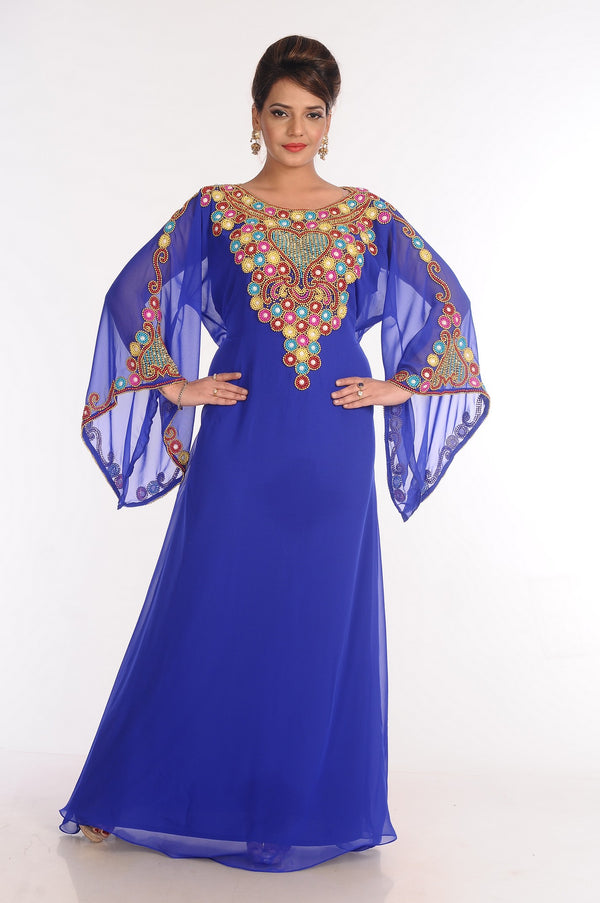 Georgette Royal Blue Embroidered Islamic Kaftans