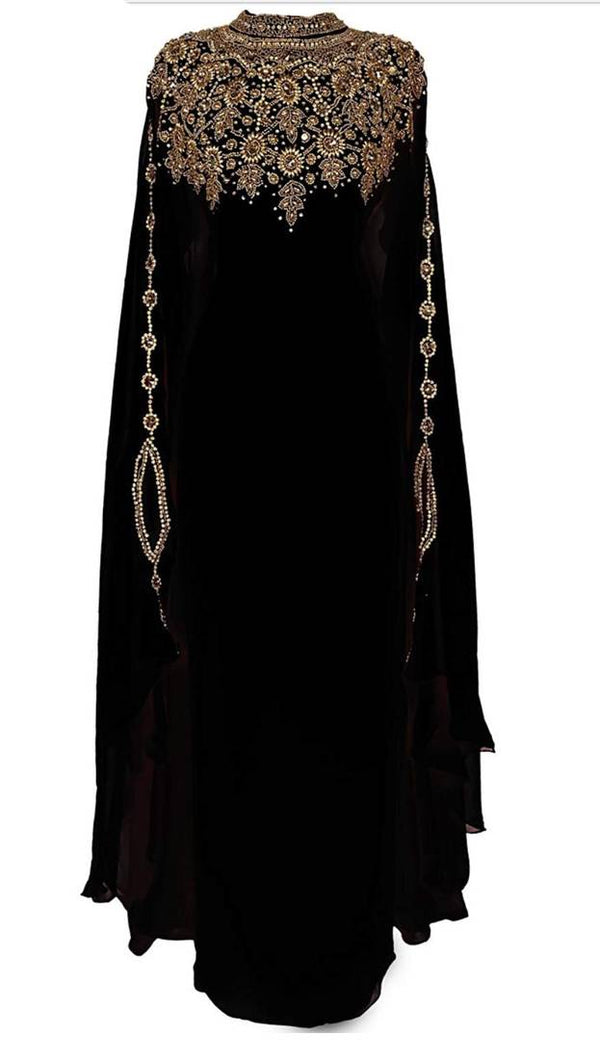 Black Zari & Stone Work Stitched Georgette Abaya