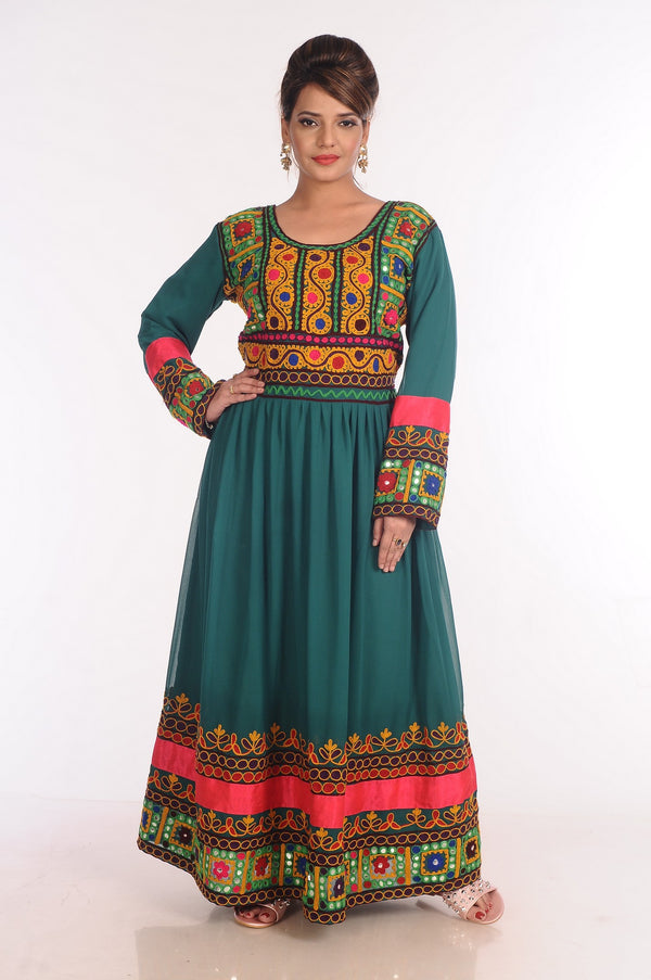 Georgette Green Embroidered Islamic Kaftans