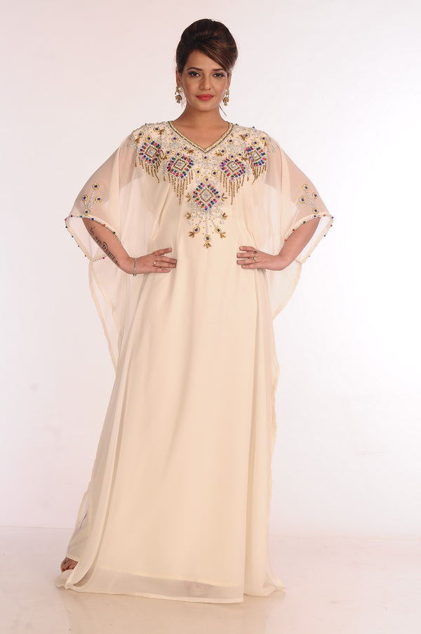 Georgette Cream Embroidered Islamic Kaftans