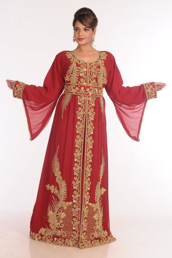 Georgette Red Embroidered Islamic Kaftans