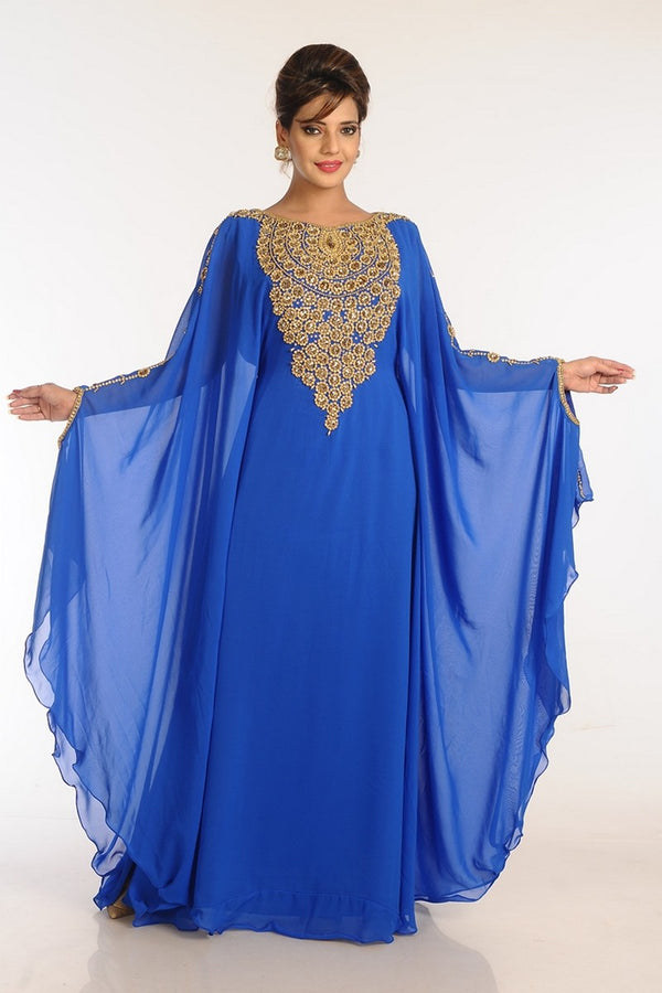 Blue Georgette Embroidered Stitched Islamic Kaftans