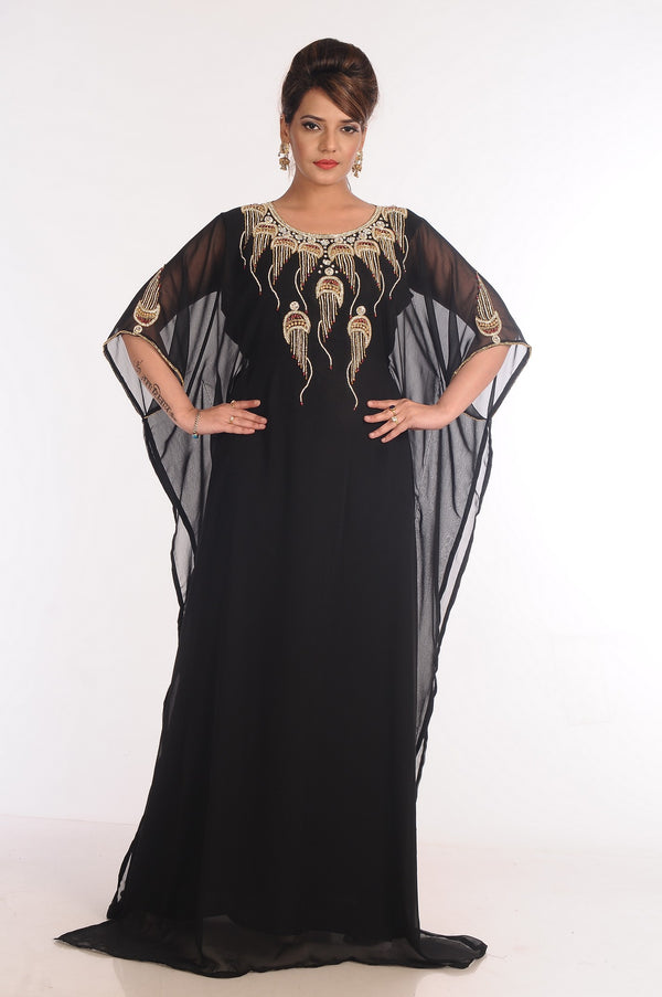 Georgette Black Embroidered Islamic Kaftans