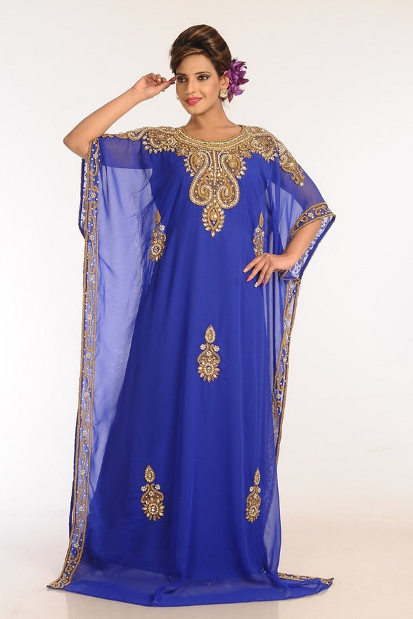 Royal Blue Georgette Embroidered Stitched Islamic Kaftans