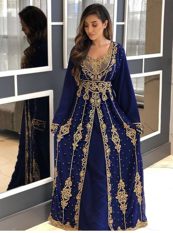 Navy Blue Georgette Stone and Zari Work Wedding Kaftan