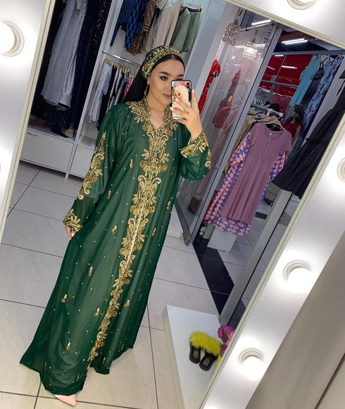 Green Georgette Beadswork Kaftan