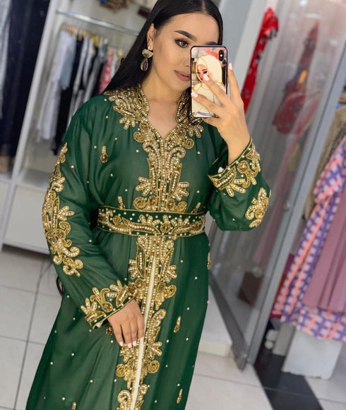 Green Georgette Beadswork Kaftan