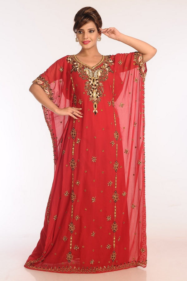 Red Georgette Embroidered Stitched Islamic Kaftans