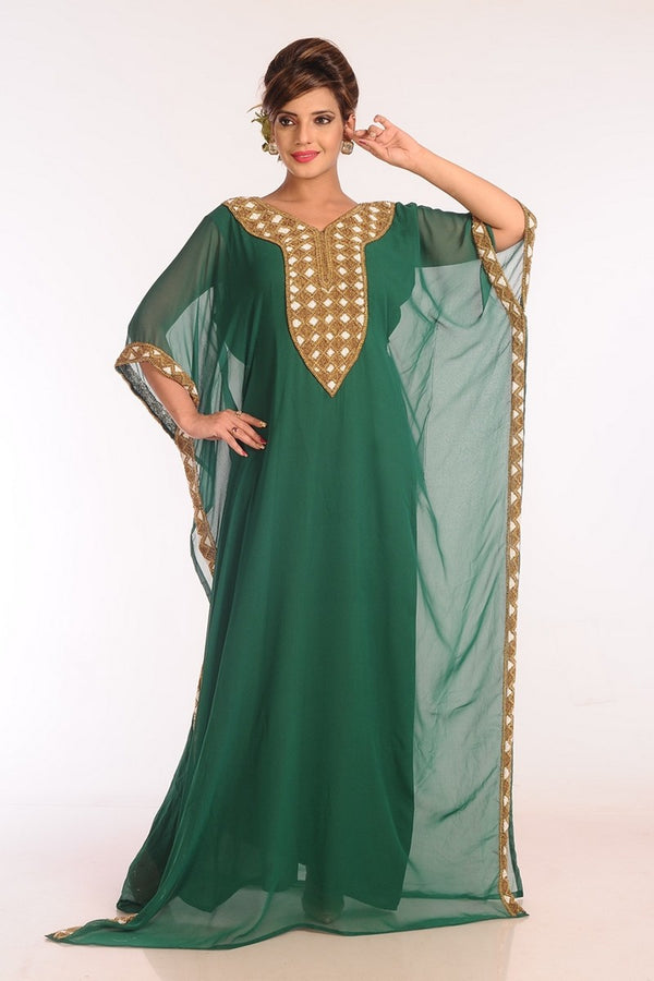 Green Georgette Embroidered Stitched Islamic Kaftans