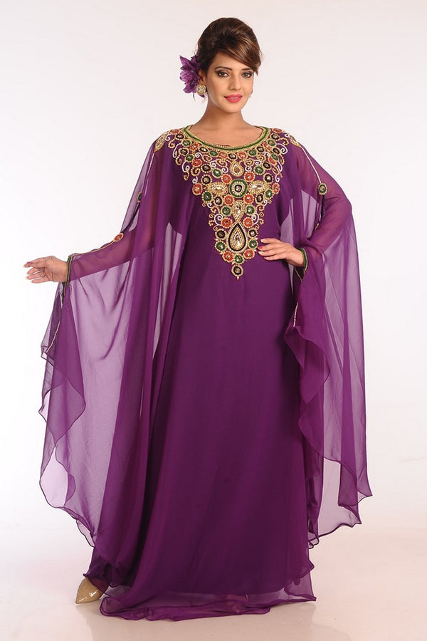 Purple Georgette Embroidered Stitched Islamic Kaftans