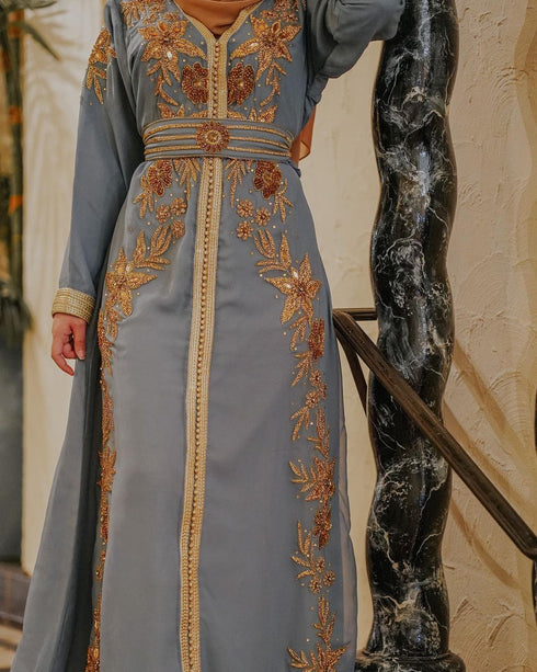 Dove Gray Georgette Zari and Stone Work Wedding Kaftan