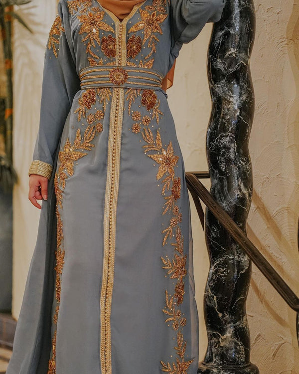 Dove Gray Georgette Zari and Stone Work Wedding Kaftan