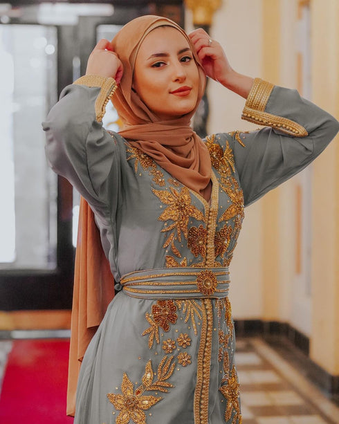 Dove Gray Georgette Zari and Stone Work Wedding Kaftan