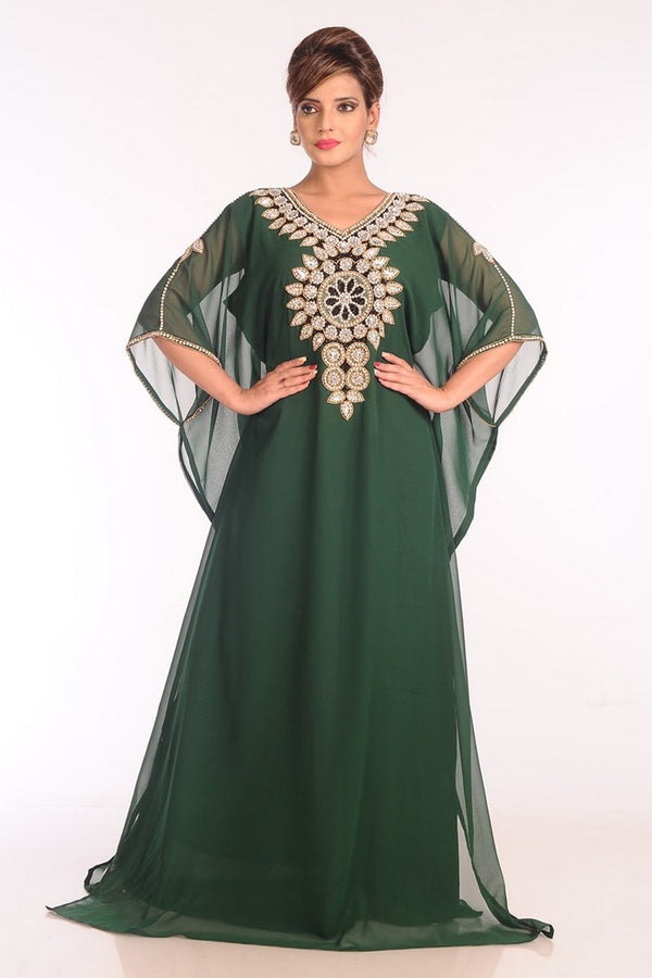 Bottom Green Georgette Embroidered Stitched Islamic Kaftans