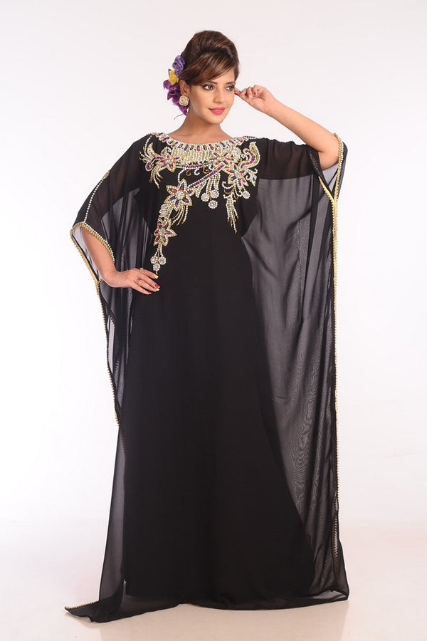 Black Georgette Embroidered Stitched Islamic Kaftans