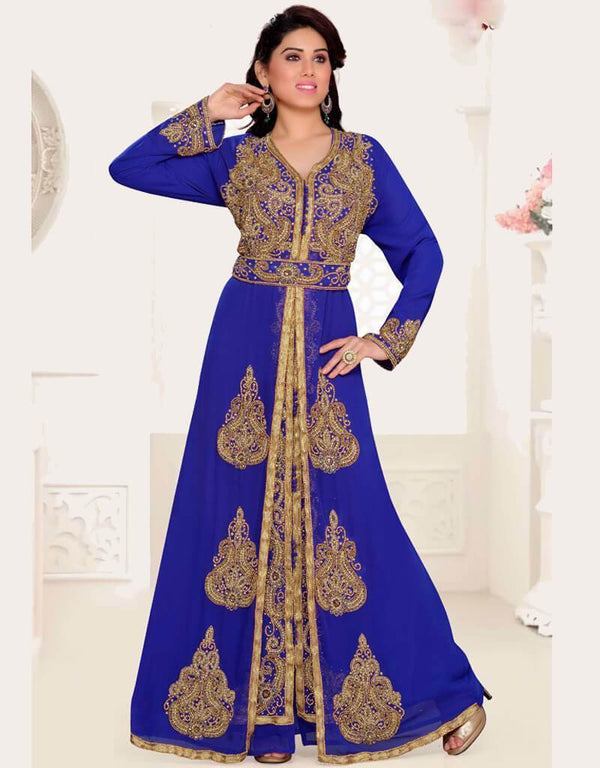 Purple Zari & Stone Work Stitched Satan Kaftan Wedding Dress