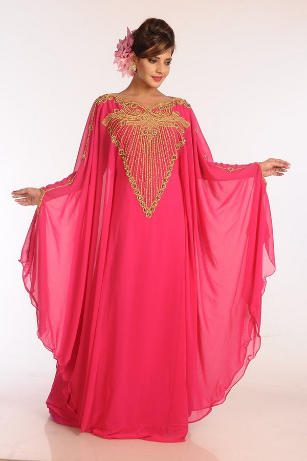 Pink Georgette Embroidered Stitched Islamic Kaftans