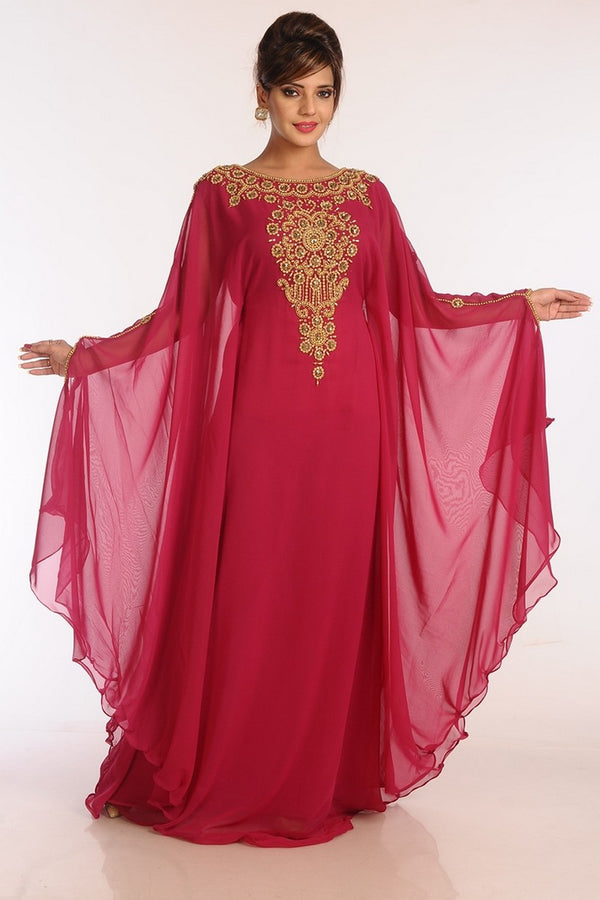 Maroon Georgette Embroidered Stitched Islamic Kaftans