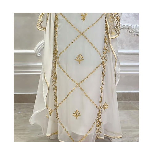 Grand White Kaftan Gown with Gold Stone and Zari Work | Luxury Event Wear