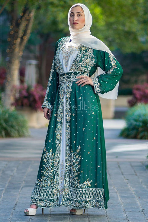 Green Georgette Kaftan for Women with Zari Work