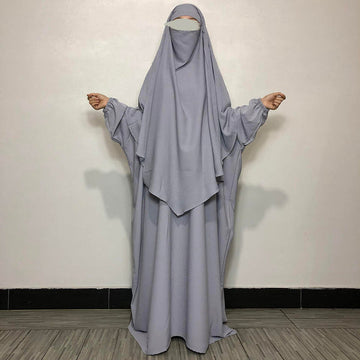 modest city baggy abaya khimar set silver grey