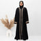 A-Line Front Open Patch Work Abaya in Black Color With Hijab