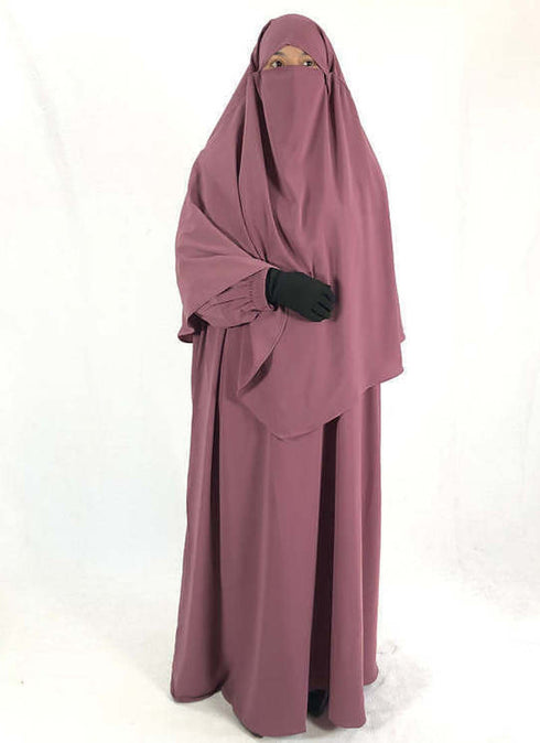 Premium Matching Dark Pink Baggy Abaya and Single Layer Khimar