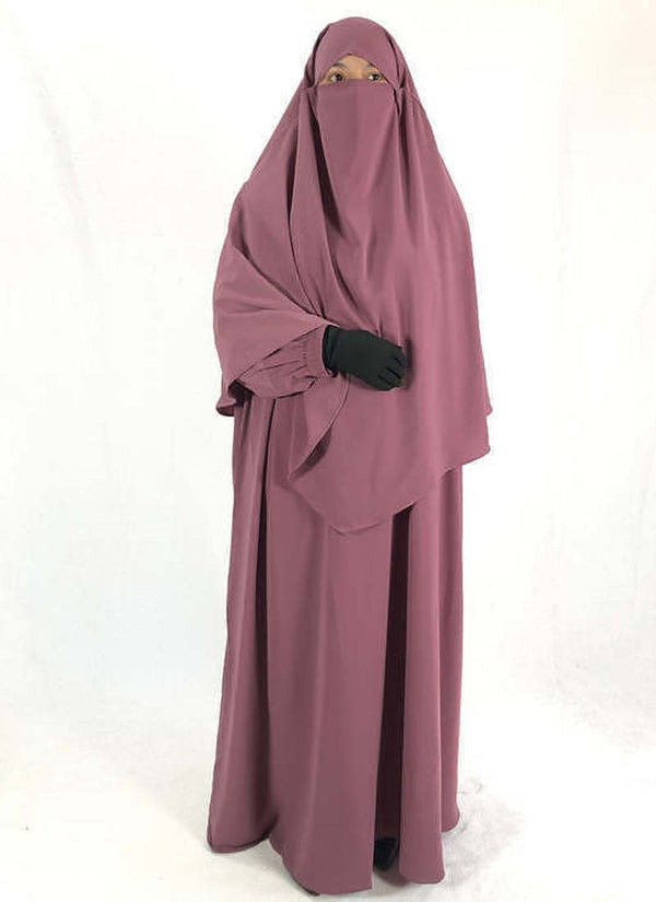 Premium Matching Dark Pink Baggy Abaya and Single Layer Khimar