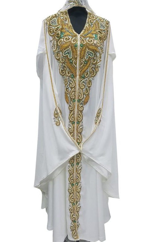 White georgette zari stone work islamic abaya