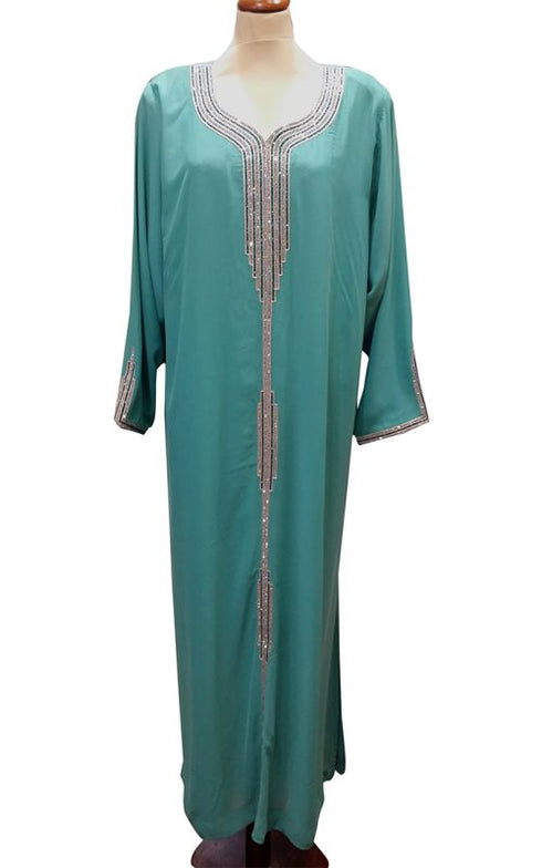 Sea green georgette zari stone work islamic abaya