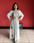 White Zari Stone Work Georgette Islamic Style Beads Embedded Partywear Kaftan Long Gown Evening wear Dubai kaftan