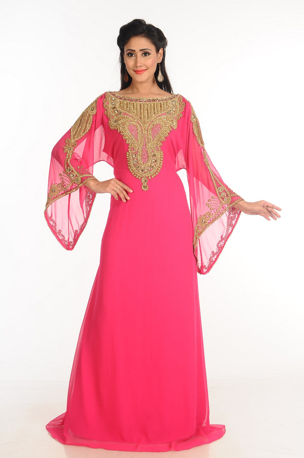 Purple Zari Work Stones & Beads Embellish Georgette Islamic Style Arabian Maxi Partywear Kaftan