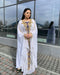 White Zari Stone Work Georgette Islamic Style Beads Embedded Partywear Kaftan Long Gown Evening wear Dubai kaftan