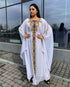 White Zari Stone Work Georgette Islamic Style Beads Embedded Partywear Kaftan Long Gown Evening wear Dubai kaftan