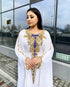 White Zari Stone Work Georgette Islamic Style Beads Embedded Partywear Kaftan Long Gown Evening wear Dubai kaftan
